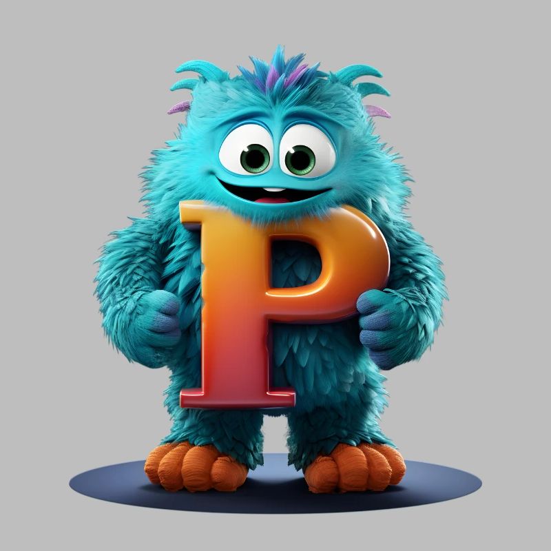 Monstre bleu avec P géant