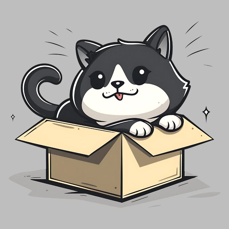 Happy Cat Sitting Inside an Empty Cardboard Box