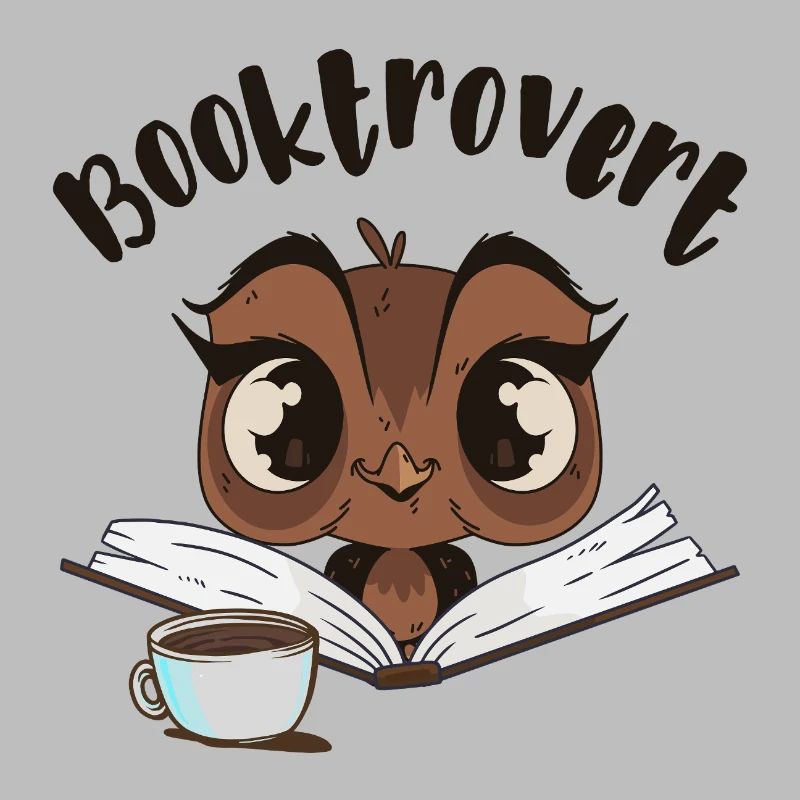 Booktrovert Eule mit Buch und Kaffee