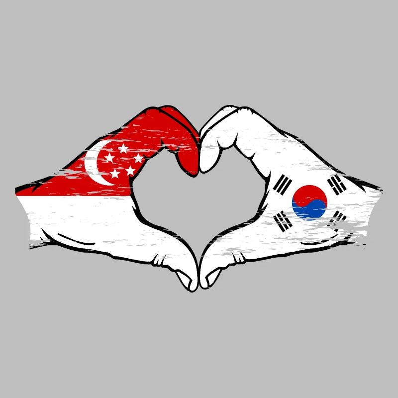 Singapour Drapeau de la Corée du Sud mains forme de coeur utilisé