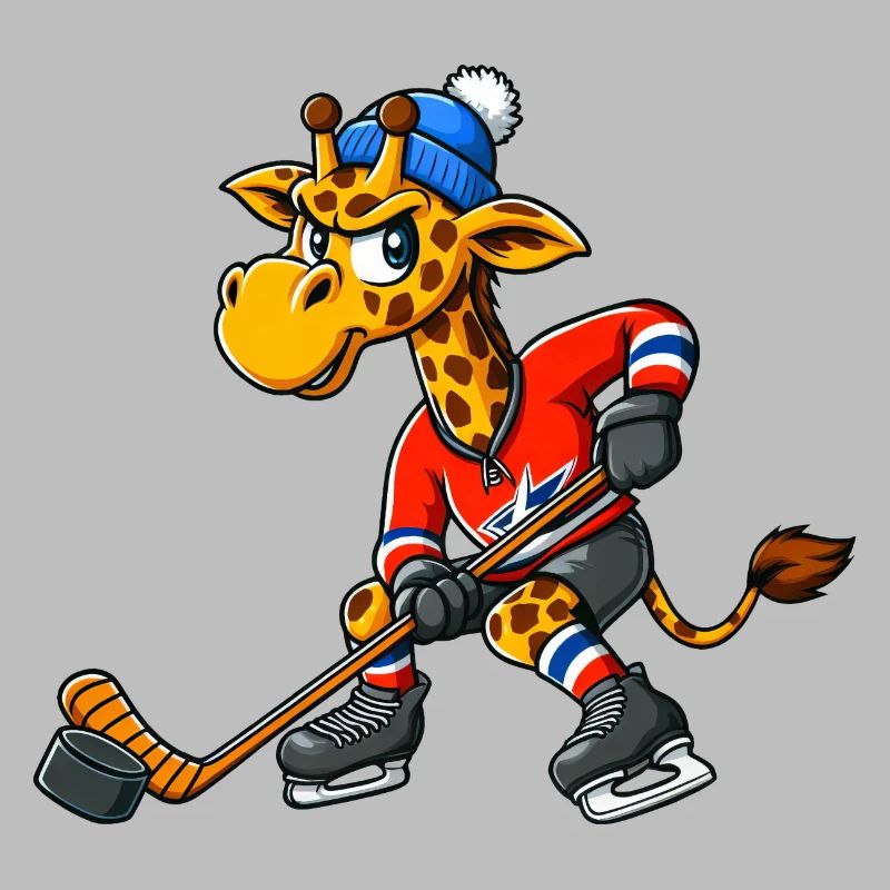 Cool Giraffe Ice Hockey Comic Cartoon Design