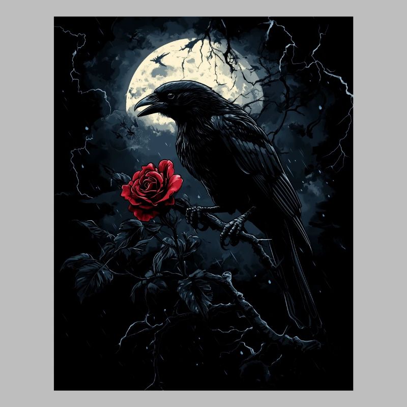 Raven Rose Moon Gloomy Gothic Black Crow