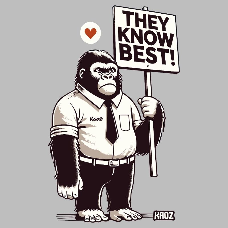 Comic-Gorilla mit Schild „Sie wissen es besser"