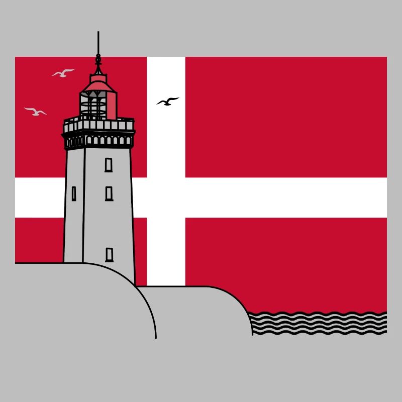 Drapeau du Danemark avec phare de Rubjerg Knude
