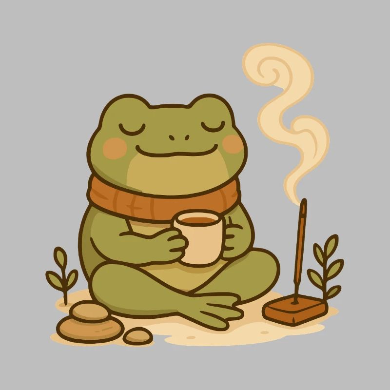 Grenouille consciente avec thé et bâtonnets d’encens