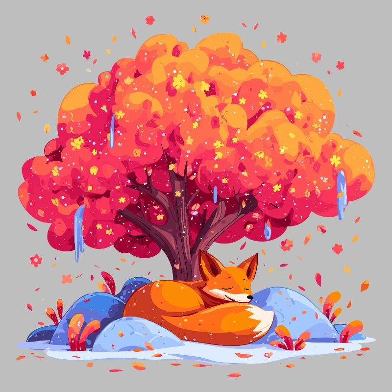 Fox under autumn tree