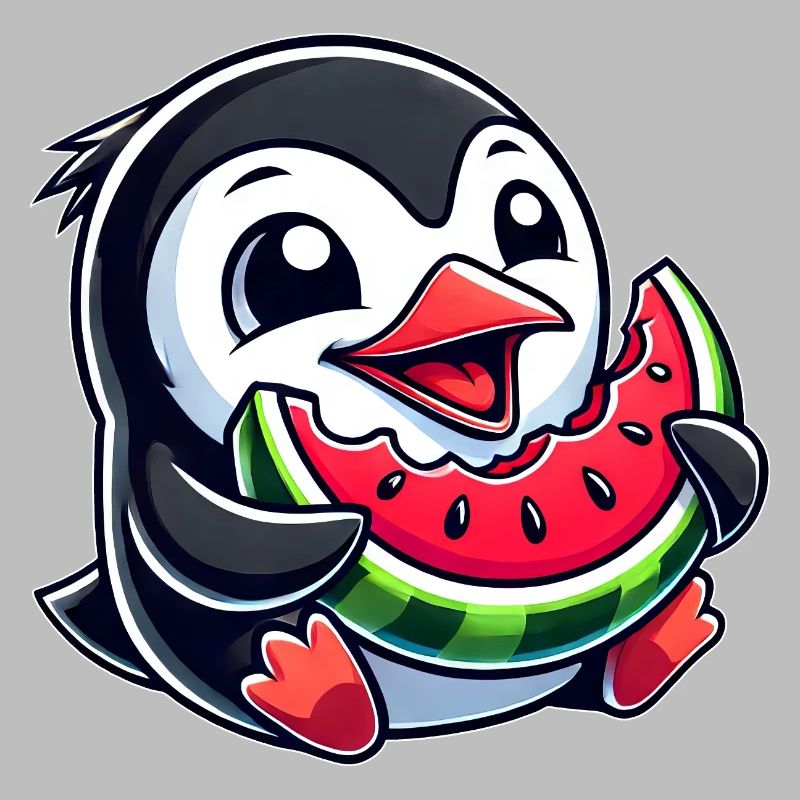 Pingouin avec pastèque fruit d’été