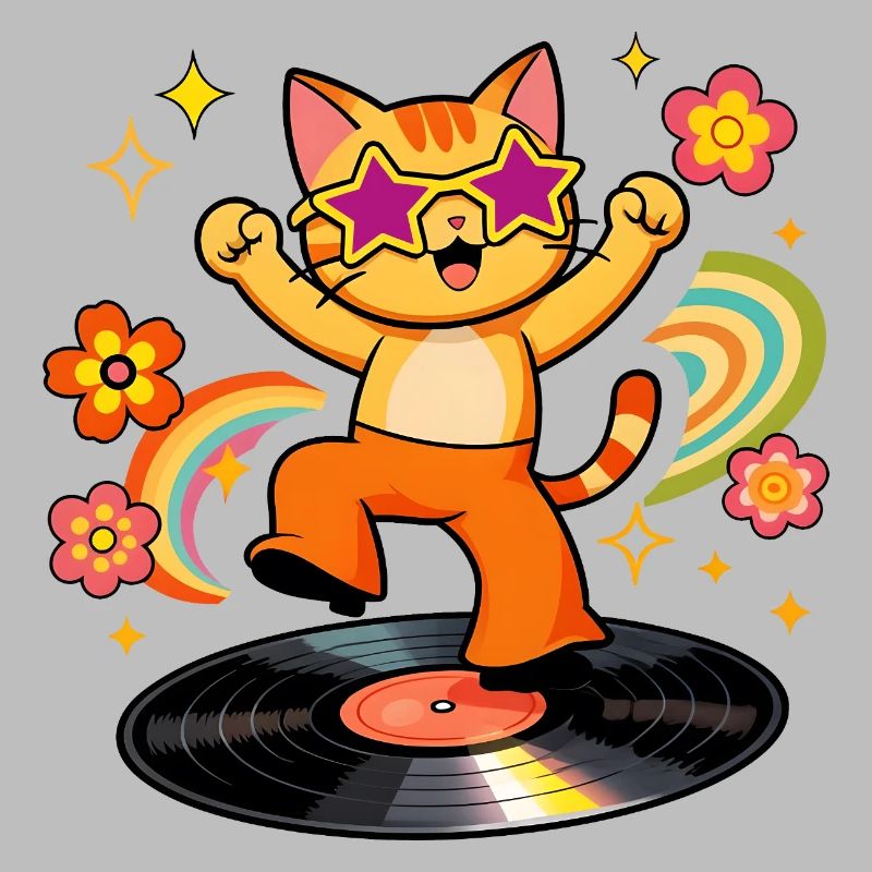 Chat Disco sur Vinyle Coloré