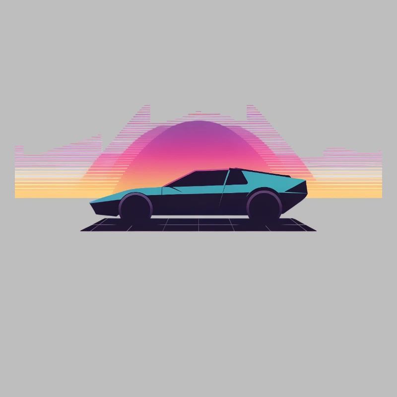 Synthwave Auto Outrun Grid Sunset 80s