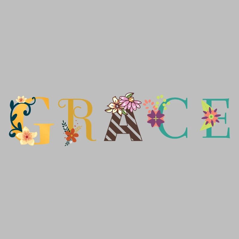 GRACE Nom Art avec fleurs brodées
