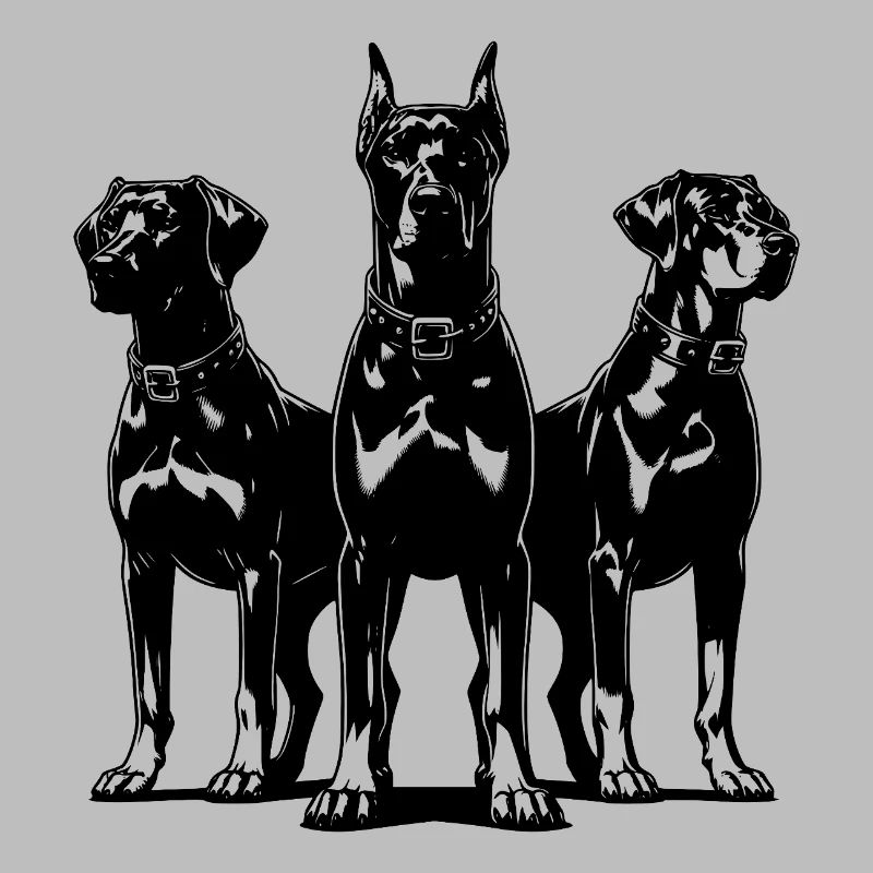 Three elegant vigilant guard dogs on post
