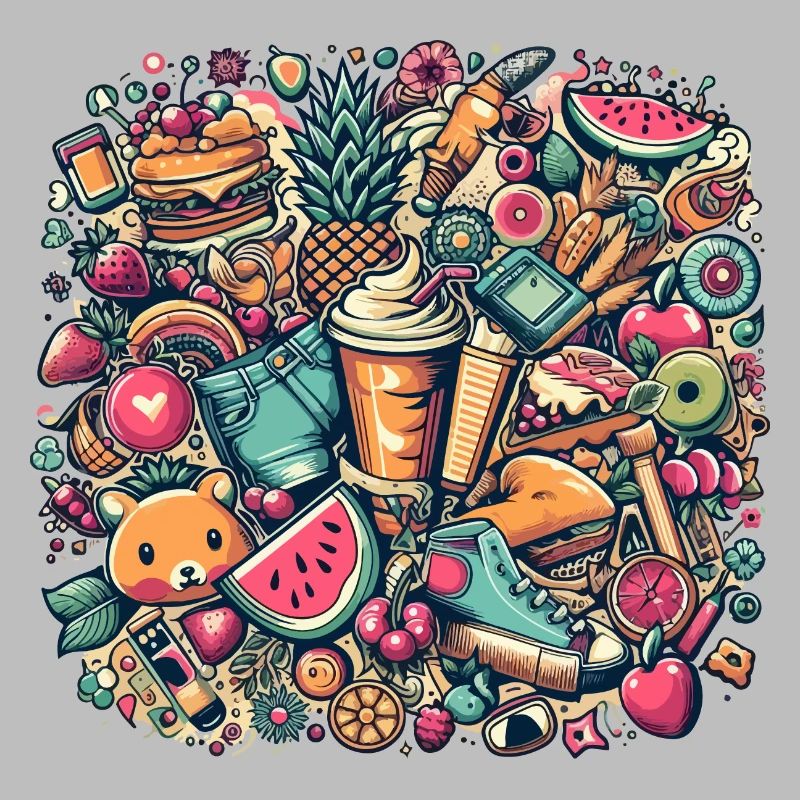 Collage coloré de délices et d’objets d’été