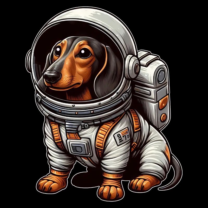Teckel mignon astronaute Science Fiction Espace