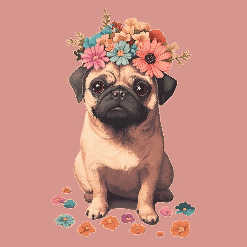 Mops mit Blumen