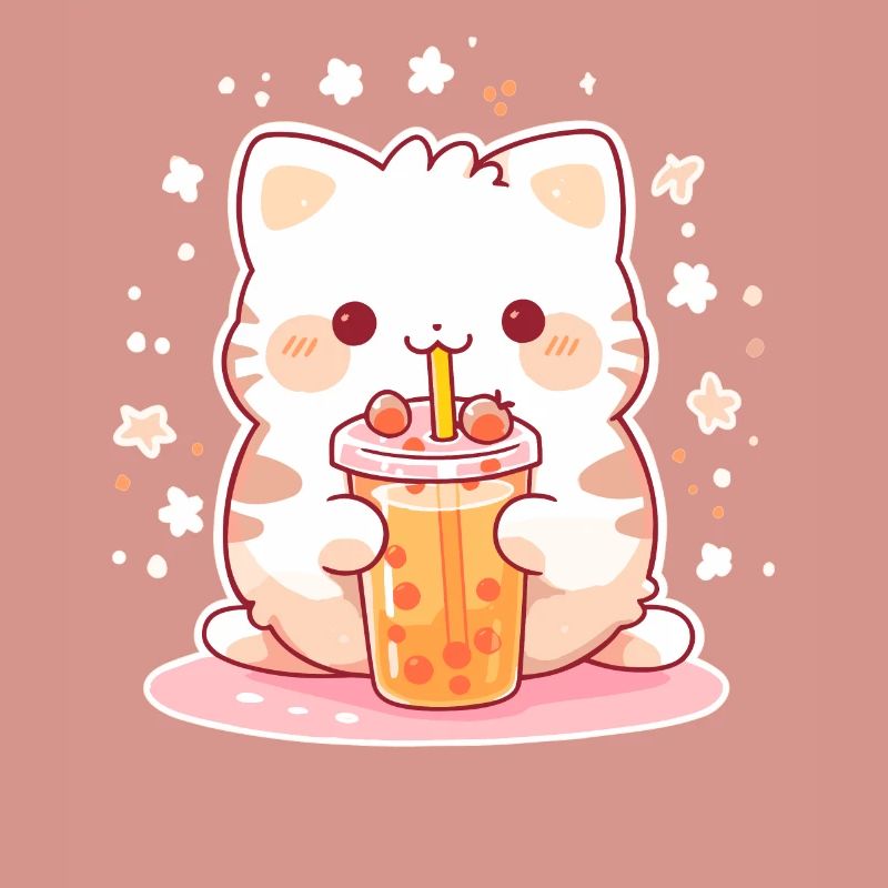 Kawaii Cat Drinks Boba Bubble Tea Chibi