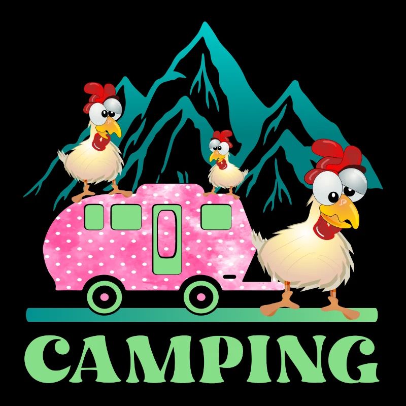 Camping Kinder Hühner - Wohnwagen