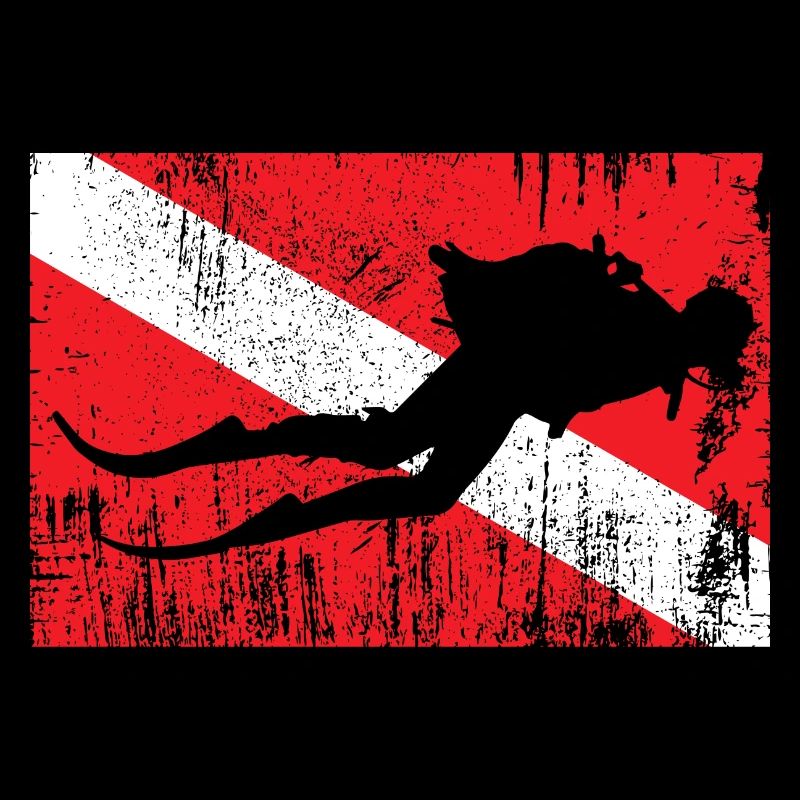 Grunge Ski Silhouette on Diagonal Flag