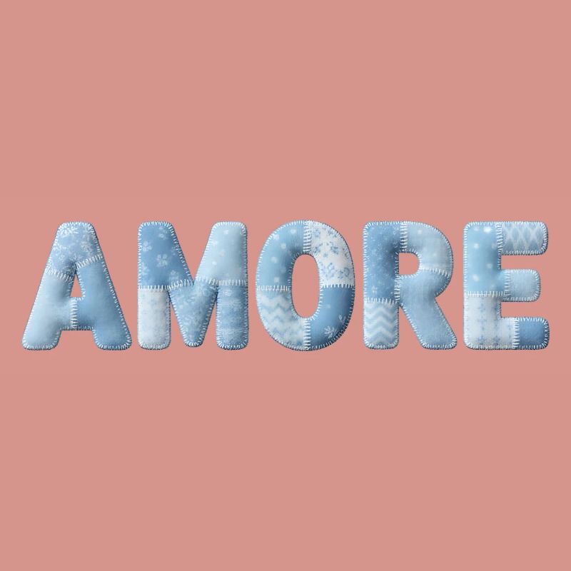 Amore Schriftzug Patchwork Design Blau