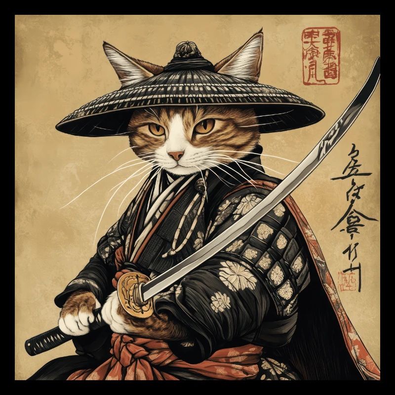 Cat Samurai Japan Ukiyo-E