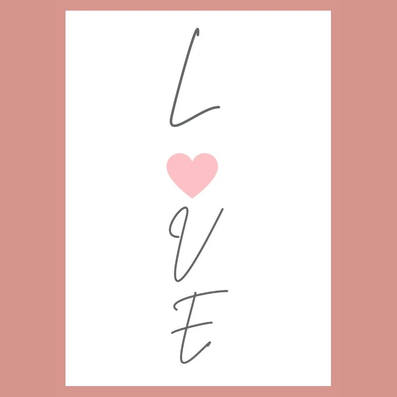 Love thin typography written vertically with heart