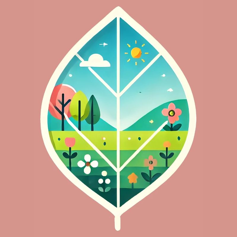 Blatt mit Frühlingslandschaft