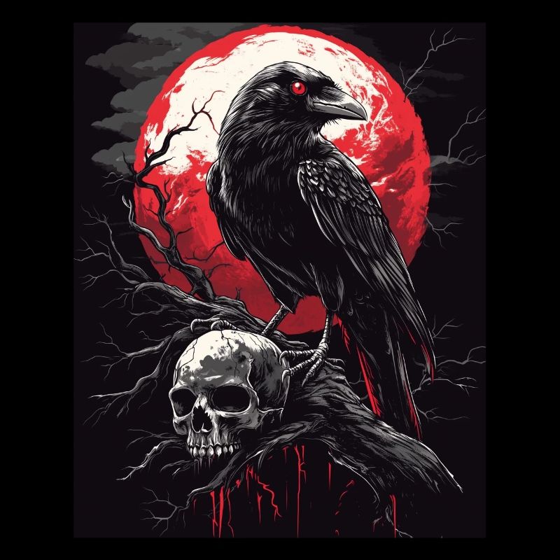 Raven Skull Moon Dark Gothic Black Crow