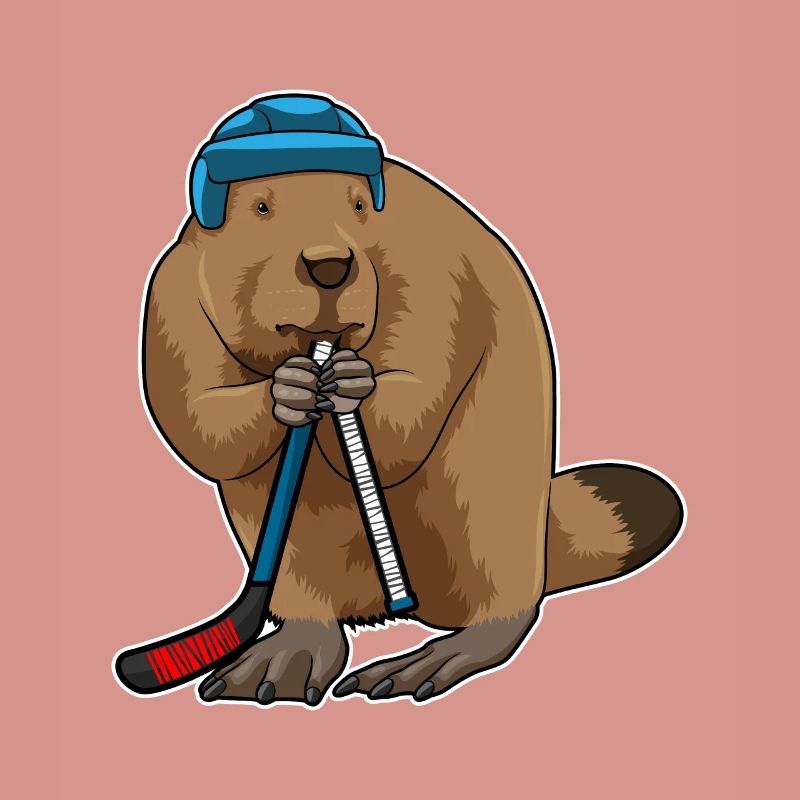 Biber beim Eishockey mit Eishockeyschläger
