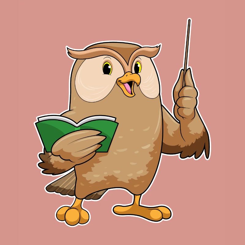 Eule als Lehrer mit Buch & Pointer