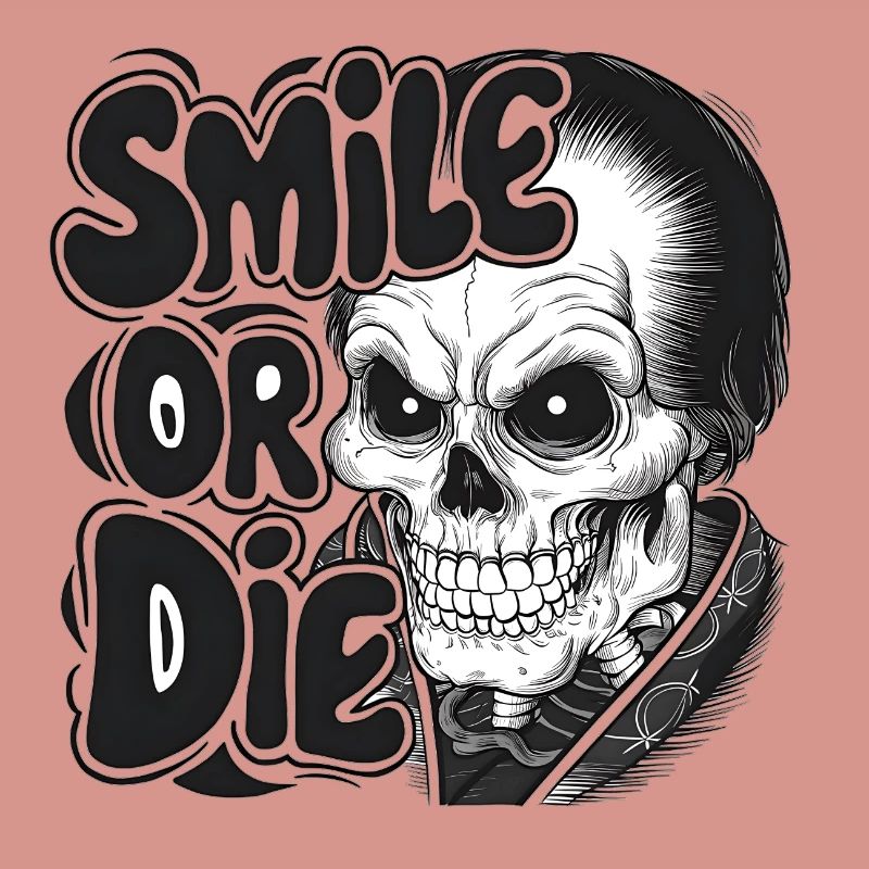 Vampirskelett mit Text Lächeln oder Sterben