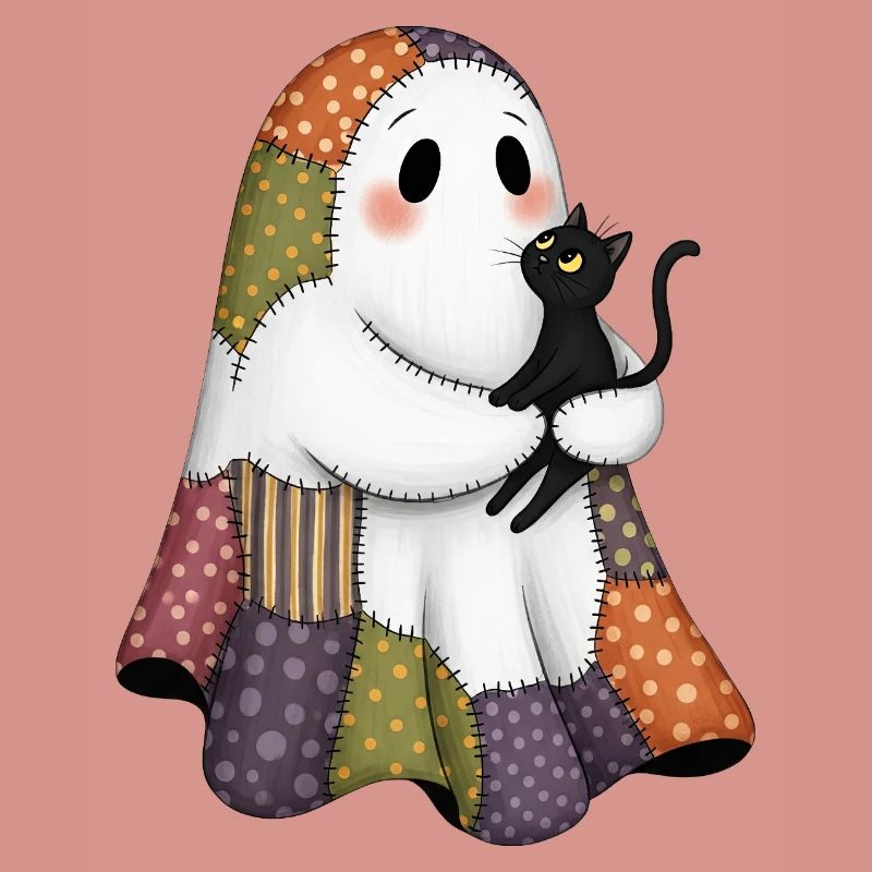 Patchwork Geist mit schwarze Katze