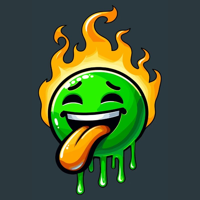 Funny Green Smiley with Fire