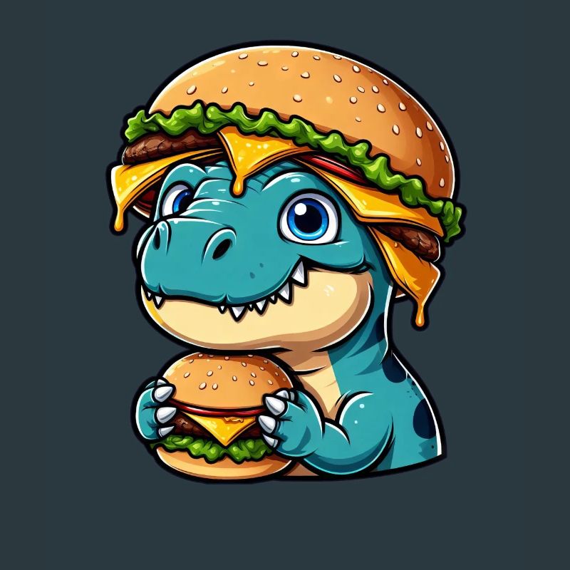 Dino T-Rex satisfait avec Hamburger Cheeseburger