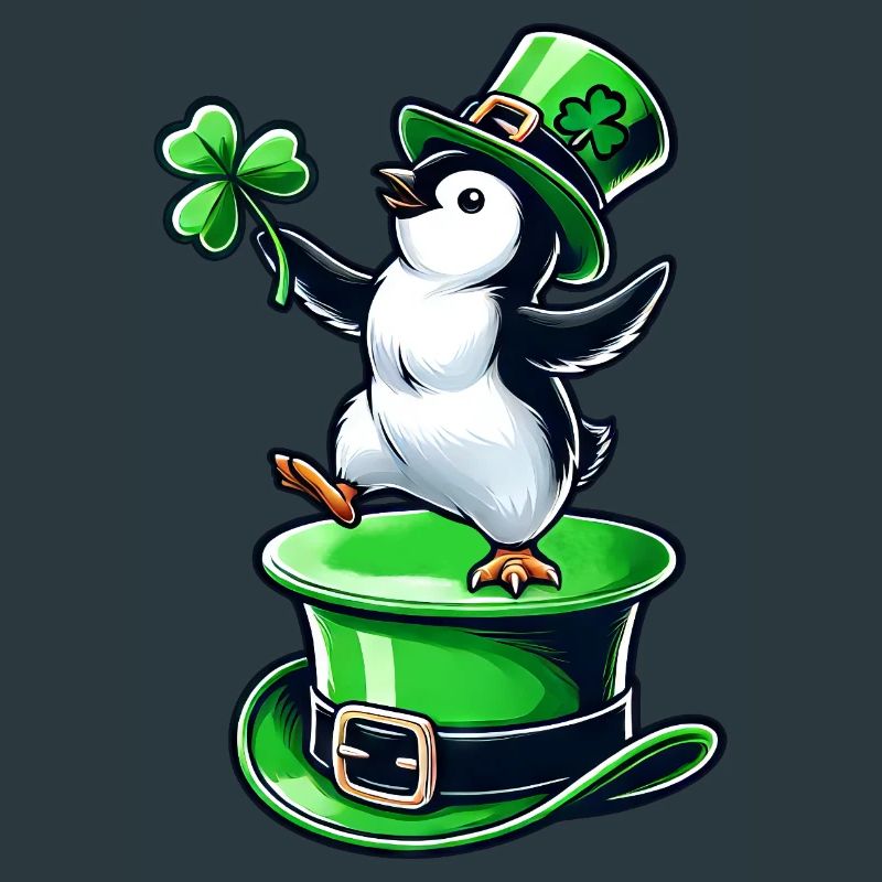 Pingouin de la Saint-Patrick avec chapeau haut de forme dansant