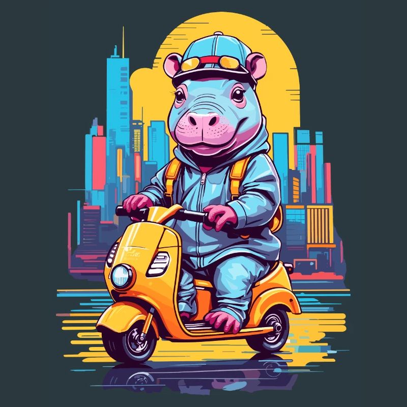 Nilpferd auf Roller