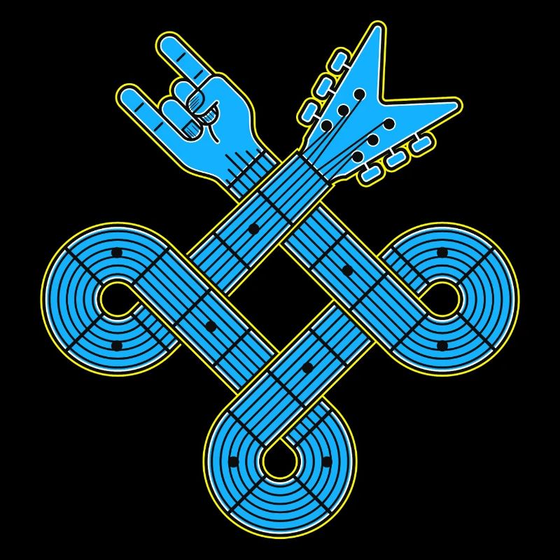 Neonblauer Gitarrenknoten-Emblem