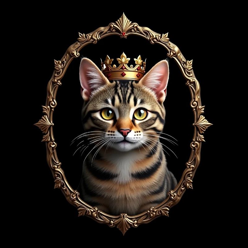 Mittelalter Katze im Bilderrahmen Kunst Krone
