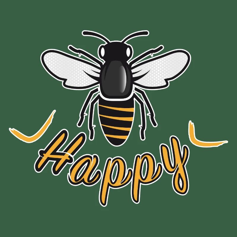 Glückliche Biene mit 'Happy'-Schriftzug