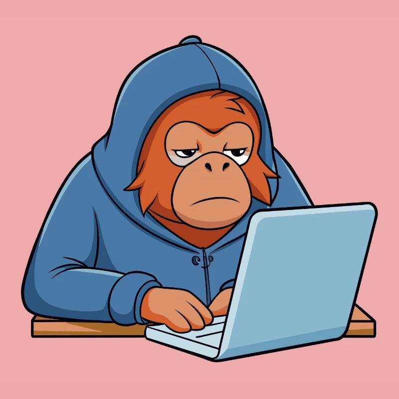 Mignon orang-outan hacker dans un sweat à capuche devant le PC
