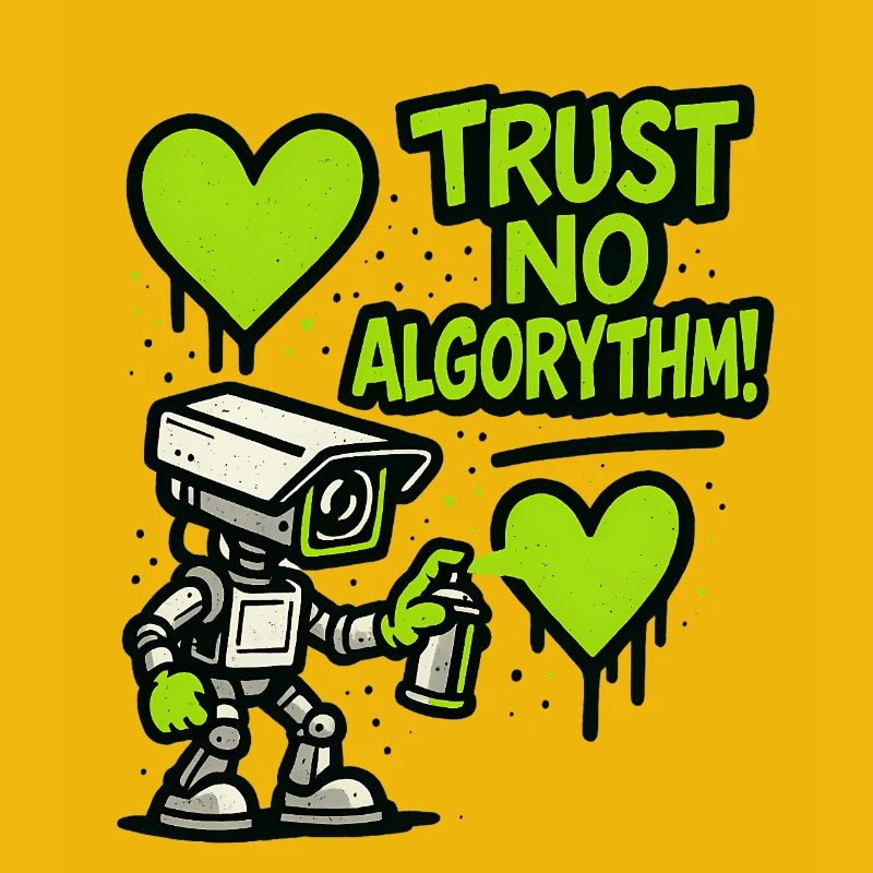 Robot with heart and anti-algorithm message