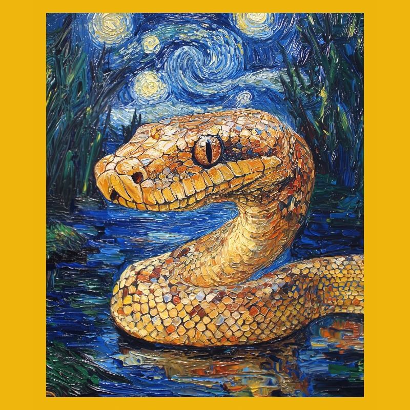 Snake Python Van Gogh Style Starry Night