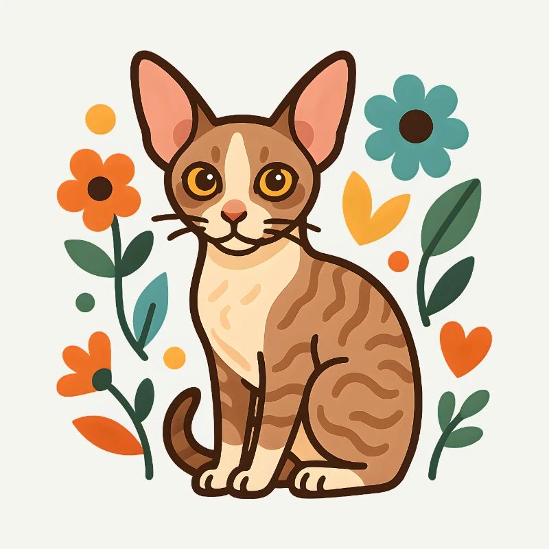 Chat Rex de Cornouailles parmi les fleurs