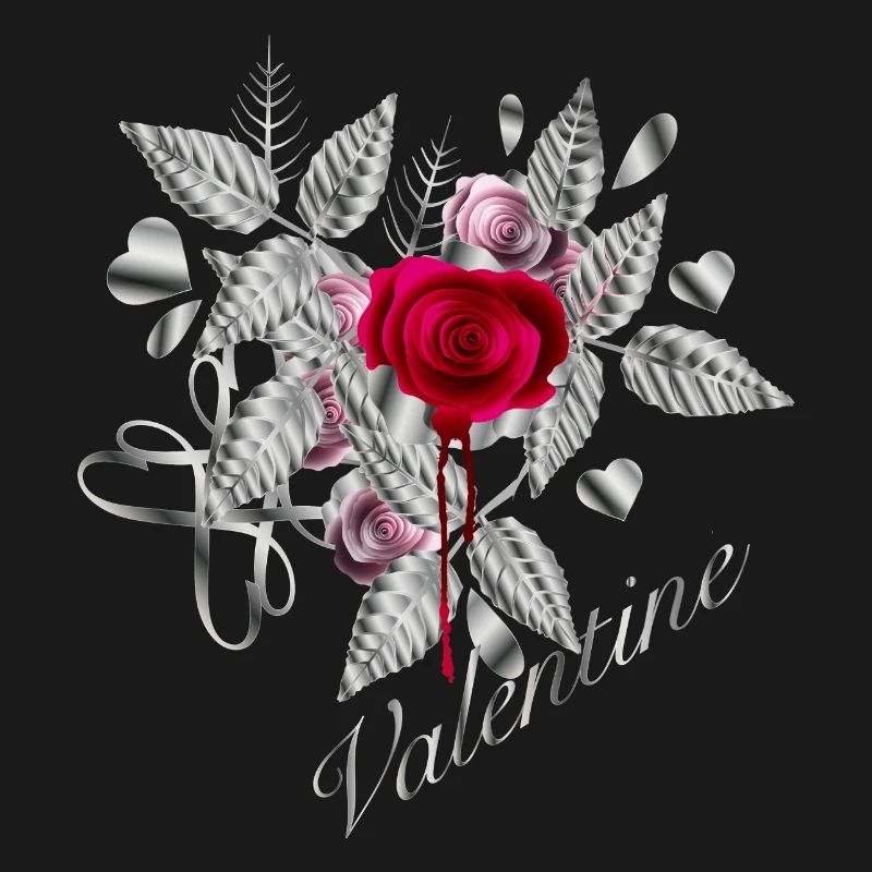 Composition argentée de la Saint-Valentin avec des roses