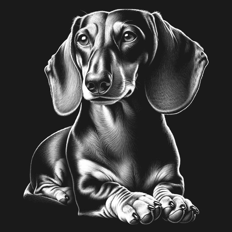 teckel mignon dans la pose couchée dans le style de dessin