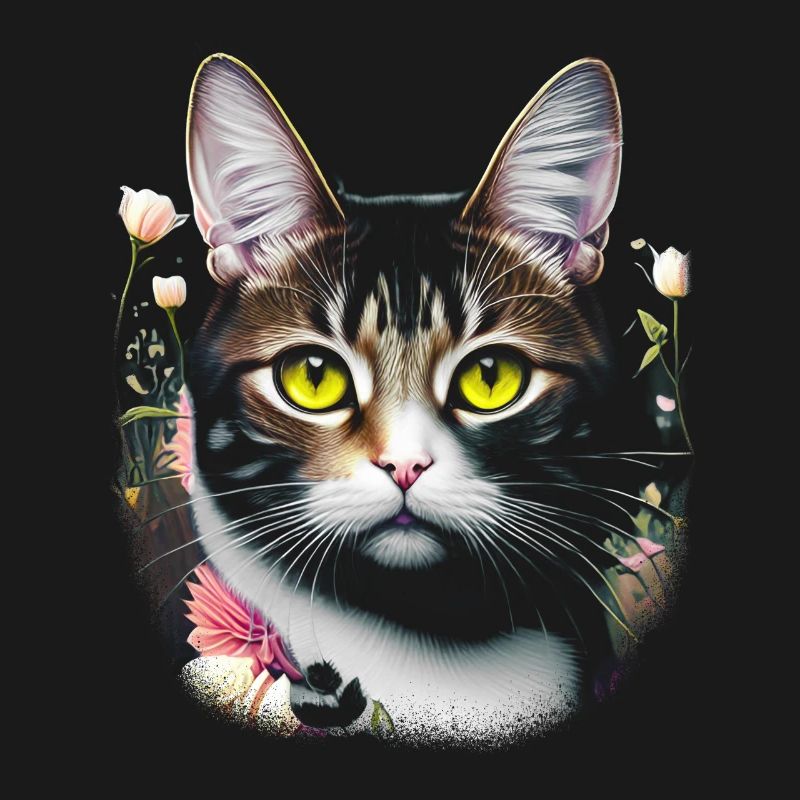 Chat mignon comme portrait avec des fleurs
