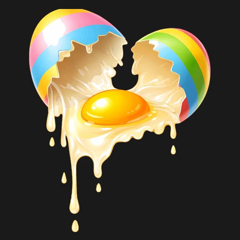 Broken Easter egg with flowing egg yolk
