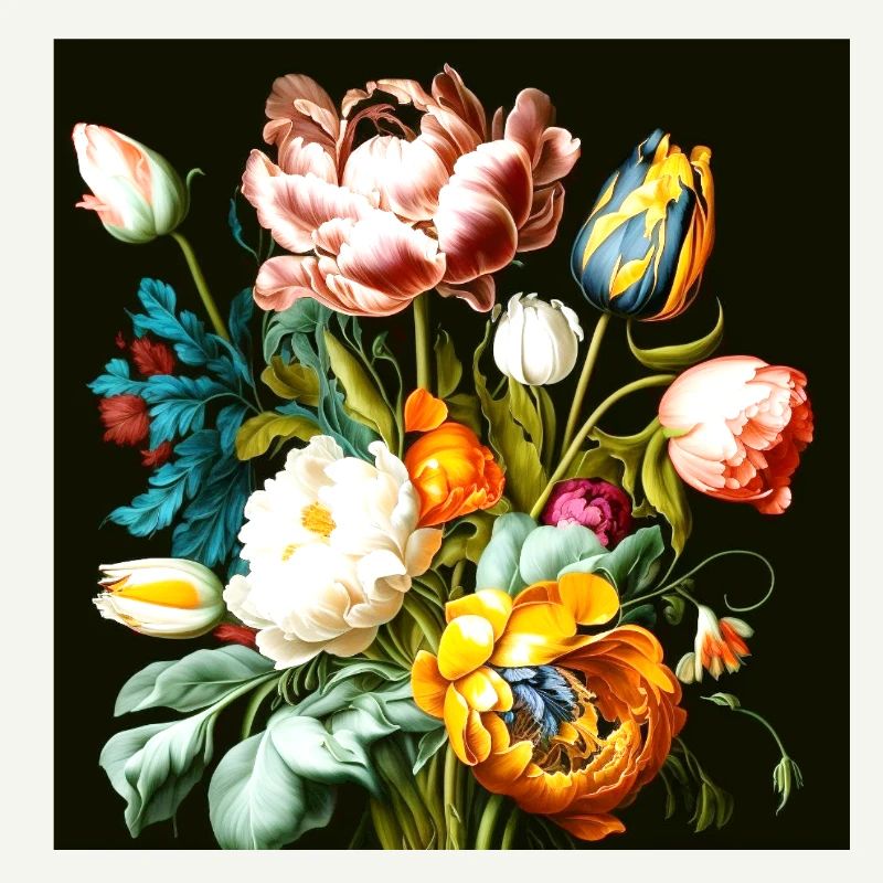 Composition florale texturée sur noir