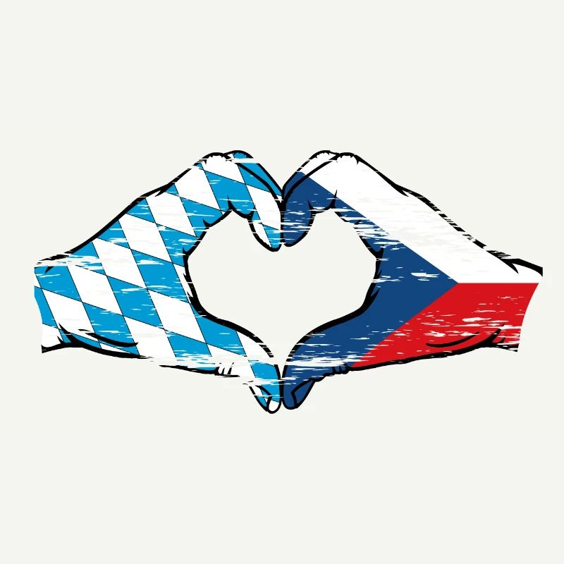 Bavière République Tchèque Drapeau Mains Coeur Utilisé