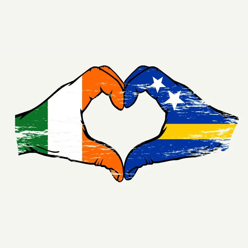 Irlande Drapeau Curaçao mains en forme de cœur utilisée