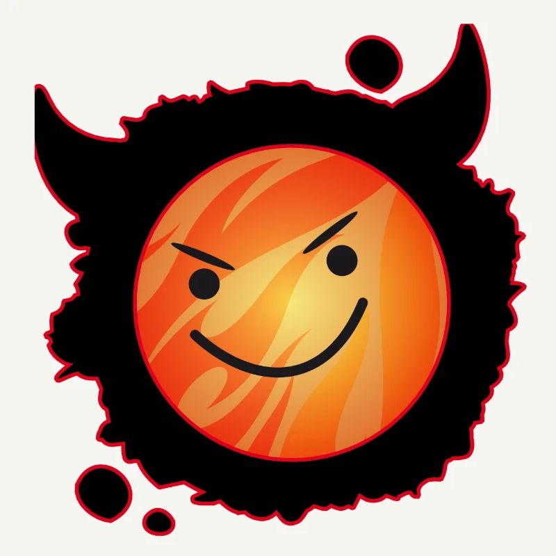 cute devil in flames and glowing face