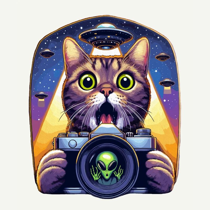 Drôle de chat effrayé avec OVNI Alien Attack 3D effet